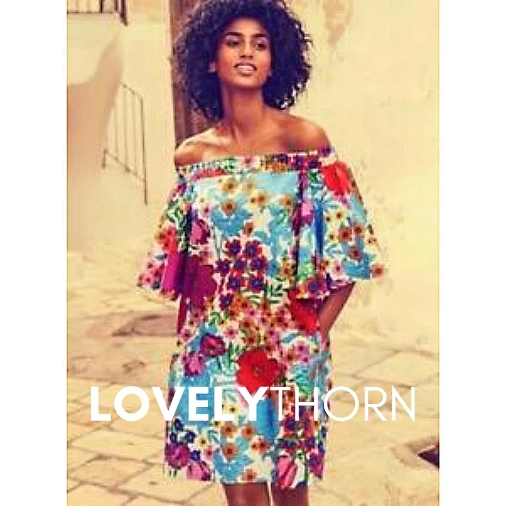 H&M // retro floral printed off-the-shoulder mini dress with pockets - Picture 7 of 12